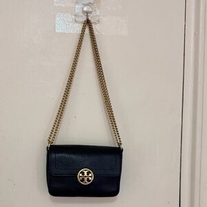 Tory Burch Olivia Black leather mini Crossbody /shoulder Bag with Gold Chain